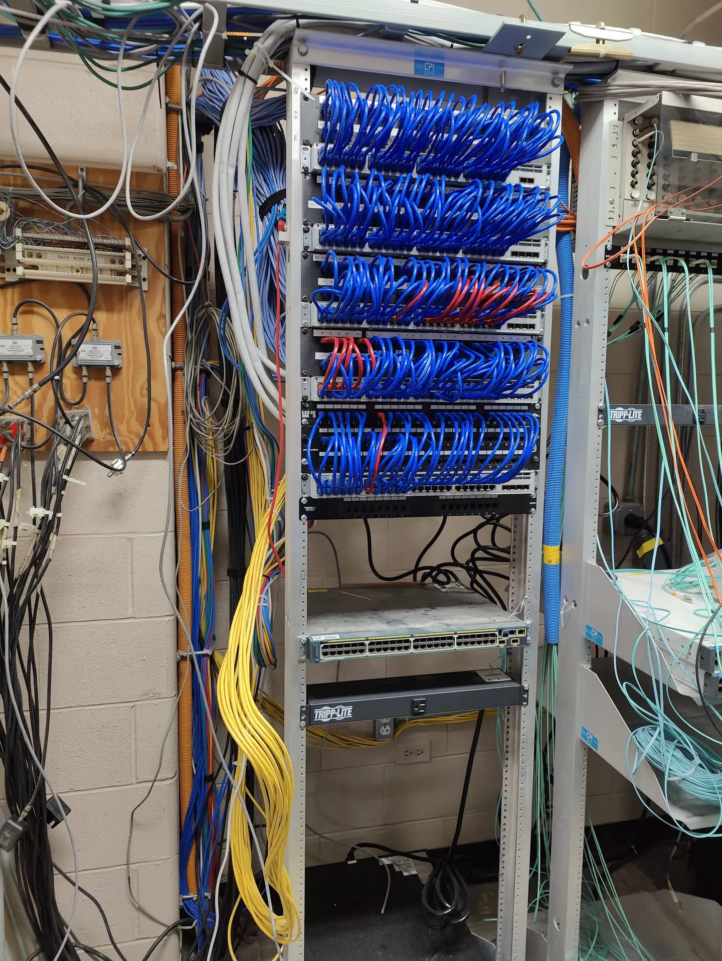 Network closet, after. Dressed, labeled, and ready to service