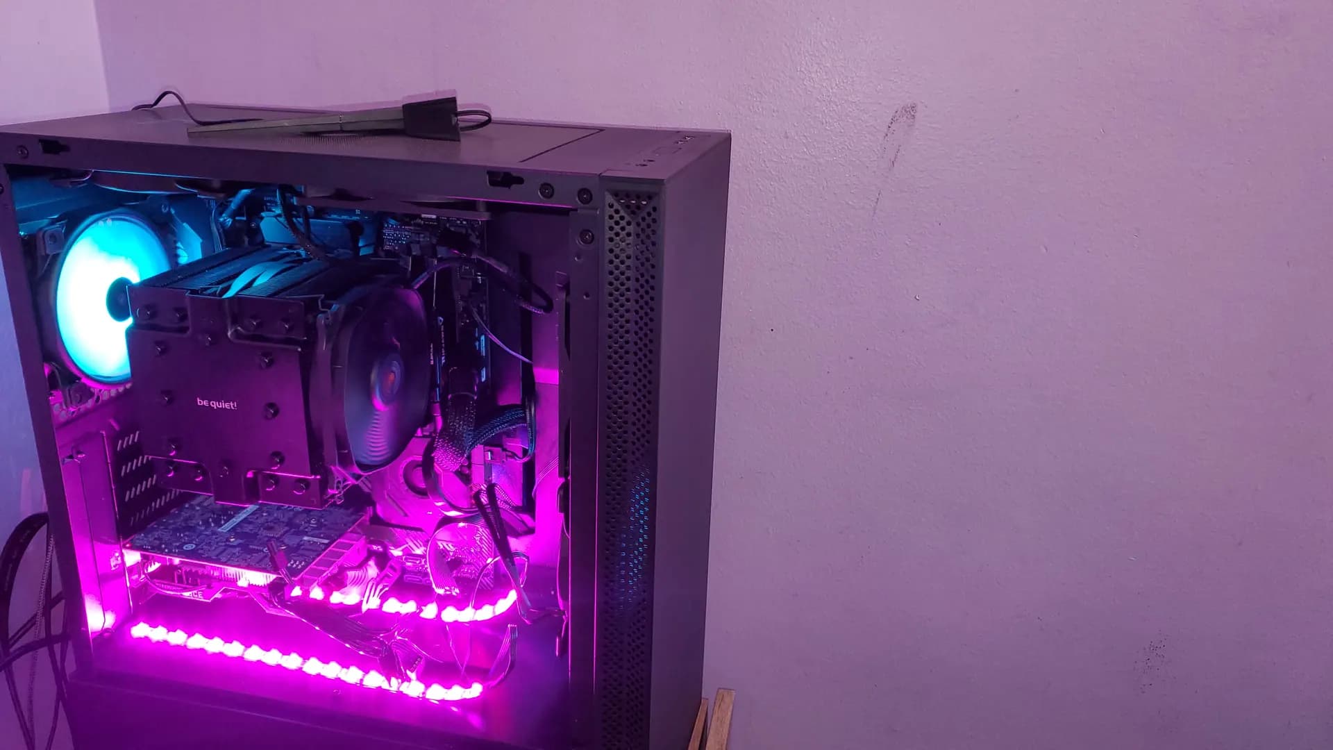 Finished custom PC with a quiet cooler and clean cables
